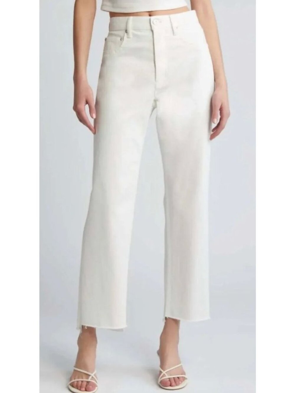 Moussy Vintage Amherst Wide Straight High Rise Raw Hem Jeans White 28